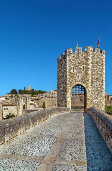 Pont Roman Xiie Siècle Sur Rivière Fluvia Besalu Espagne — Photo