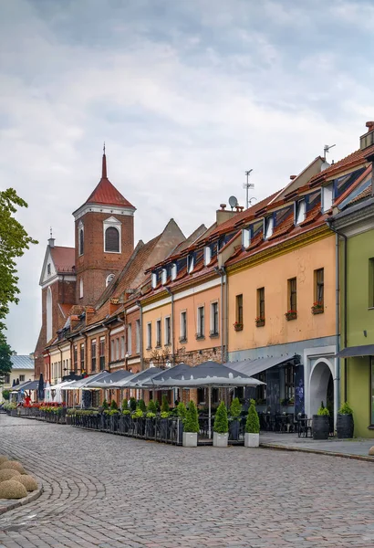 Gateutsikt Med Kaunas Domkirke Basilica Litauen – stockfoto