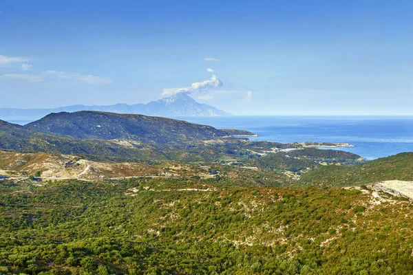 Krajobraz z góry Athos, Chalkidiki, Grecja — Zdjęcie stockowe