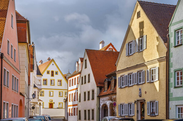 Street with historical houses in Neuburg an der Donau, Germany