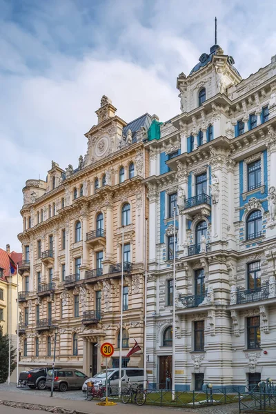 Fassade Von Gebäuden Jugendstil Riga Lettland Strelnieku Straße — Stockfoto