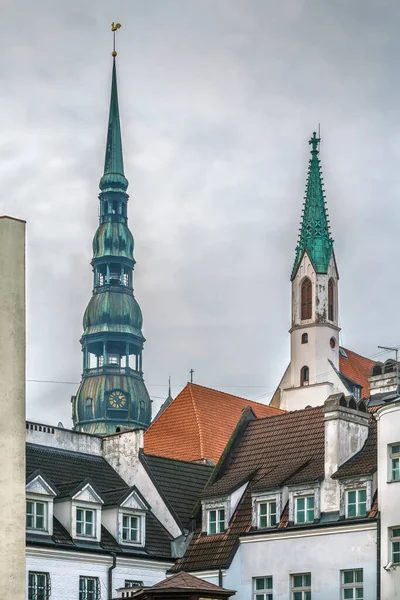 Vista Riga Cidade Velha Com Peter Church Tower Latvia — Fotografia de Stock