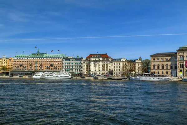 Vue Sur Remblai Dans Centre Stockholm Avec Grand Hôtel Suède — Photo