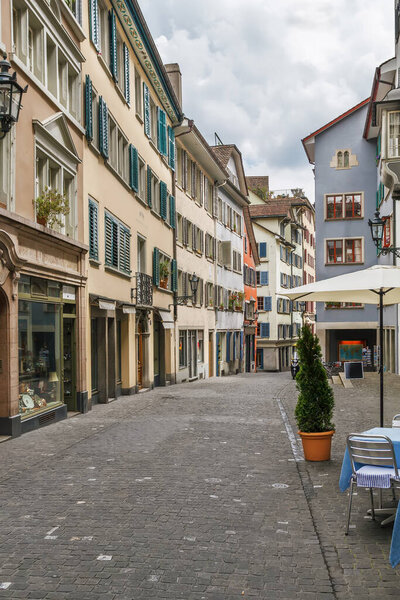 Street with historic houses in Zurich city center, Switzerland