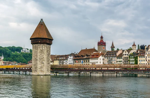 Kapellbrucke Chapel Bridge Sviçre Nin Başkenti Lucerne Bulunan Reuss Nehri — Stok fotoğraf