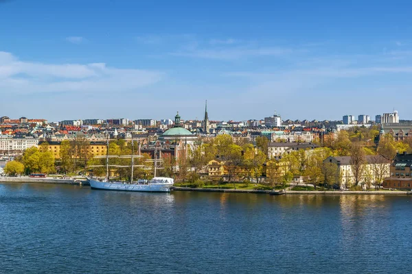 Utsikt Över Stockholm Skeppsholmen Med Chapman Fartyg Från Katarina Hiss — Stockfoto