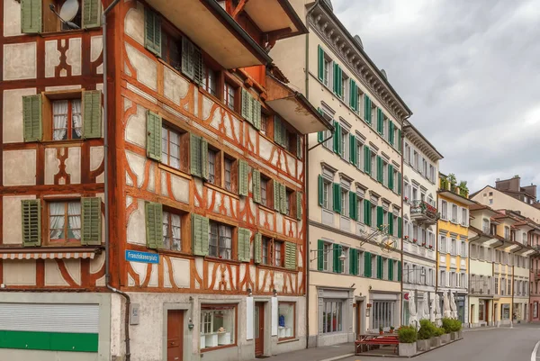 Rua Com Casas Históricas Centro Cidade Lucerna Suíça — Fotografia de Stock