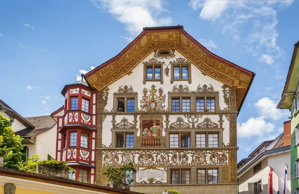 Исторический Дом Фреской Центре Люцерна Швейцария — стоковое фото