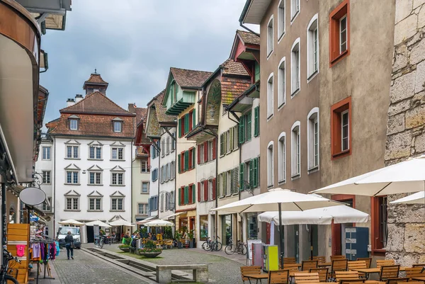 Rua Com Casas Históricas Cidade Velha Aarau Suíça — Fotografia de Stock