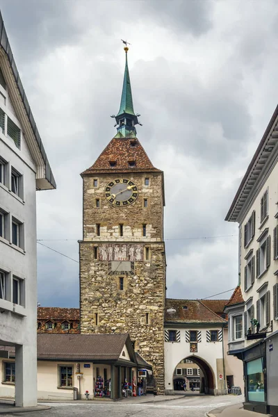 Torre Del Cancello Nel Centro Storico Aarau Svizzera — Foto Stock