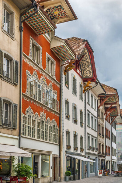 Street with historical houses in Aarau old town, Switzerland