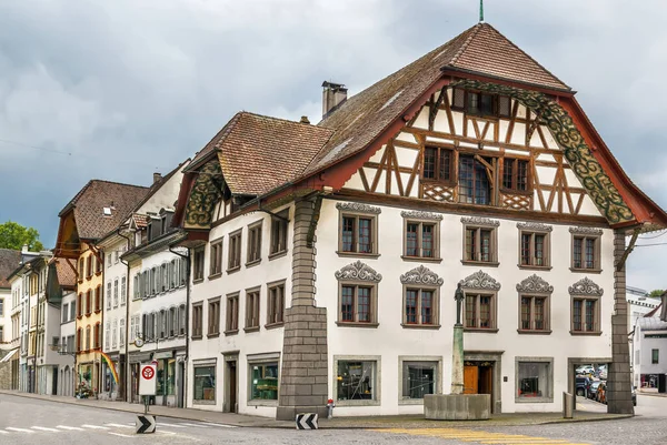 Ulica Zabytkowymi Domami Aarau Szwajcaria — Zdjęcie stockowe