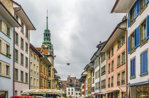 Rua Com Casas Históricas Centro Cidade Lenzburg Suíça — Fotografia de Stock
