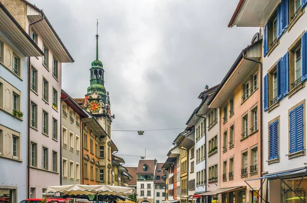 Calle Con Casas Históricas Centro Lenzburg Suiza — Foto de Stock