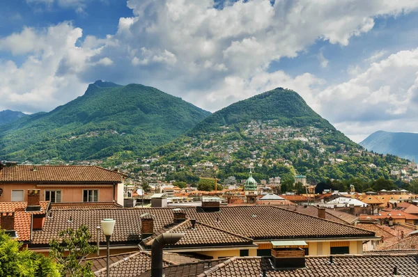 View Monte Bre Mountain Roofs Lugano City Switzerland — Stock Photo, Image