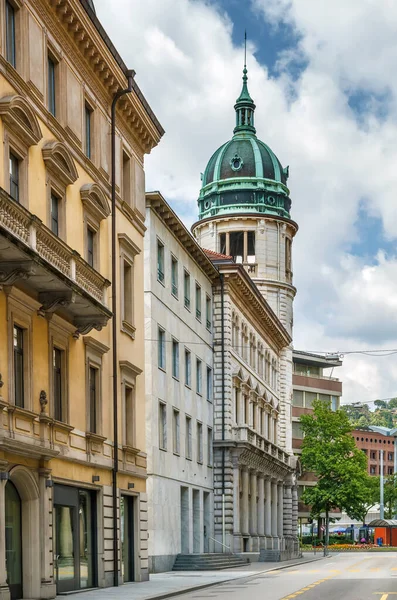 Calle Con Casas Históricas Lugano Centro Suiza —  Fotos de Stock