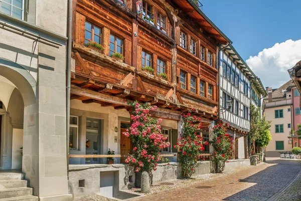 Strada Nel Centro Storico Rapperswil Con Rose Svizzera — Foto Stock