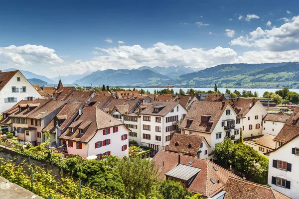 Blick Von Der Burgmauer Auf Rapperswil Und Den Zürichsee Schweiz — Stockfoto