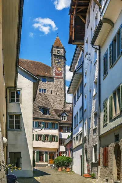 Rua Com Casas Históricas Rapperswil Cidade Velha Suíça — Fotografia de Stock