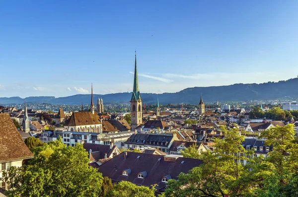 スイスの大学の丘からチューリッヒのダウンタウンの景色 — ストック写真