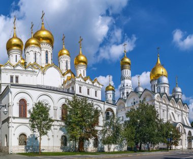 Moskova Kremlin, Rusya 'daki Başmelek Katedrali ve Annunciation Katedrali manzarası