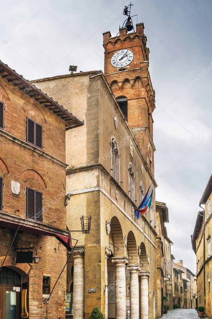 Streer with Town Hall of Pienza, Italy