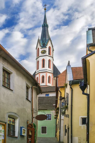 Gata Med Utsikt Över Vitus Church Cesky Krumlov Tjeckien — Stockfoto