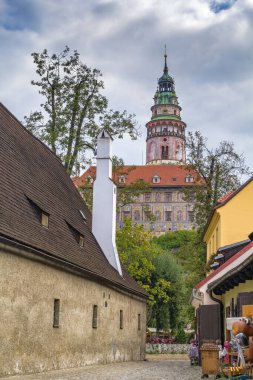 Çek Cumhuriyeti Cesky Krumlov kale kulesinin görüntüsü