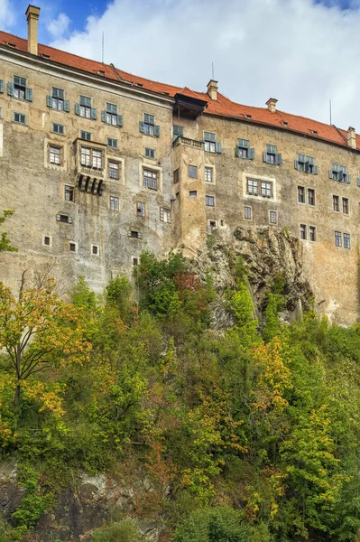 Utsikt Över Cesky Krumlov Slottsmur Från Floden Vltava Tjeckien — Stockfoto