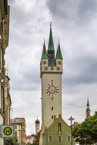 Gotiska Klocka City Tower Straubing Centrum Tyskland — Stockfoto