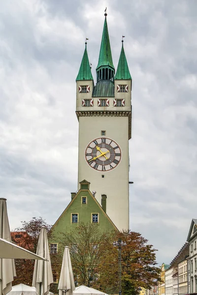 德国施特劳宾市中心哥特式钟楼 — 图库照片