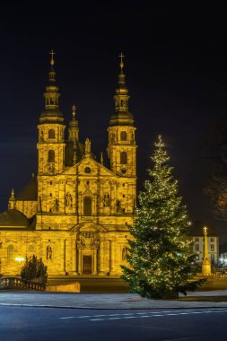 Fulda Cathedral in evening with Christmas tree, Germany clipart