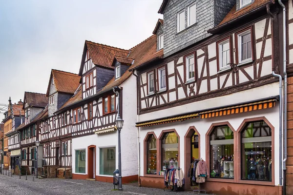 Straße Mit Historischem Fachwerkhaus Budingen Hessen — Stockfoto