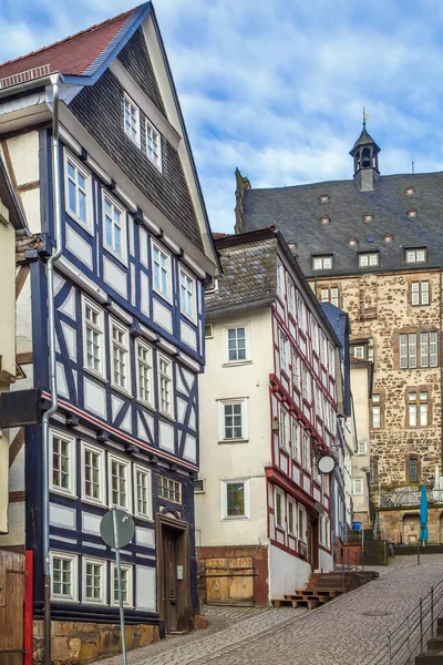 Ulice Poloroubenými Domy Marburgu Německo — Stock fotografie