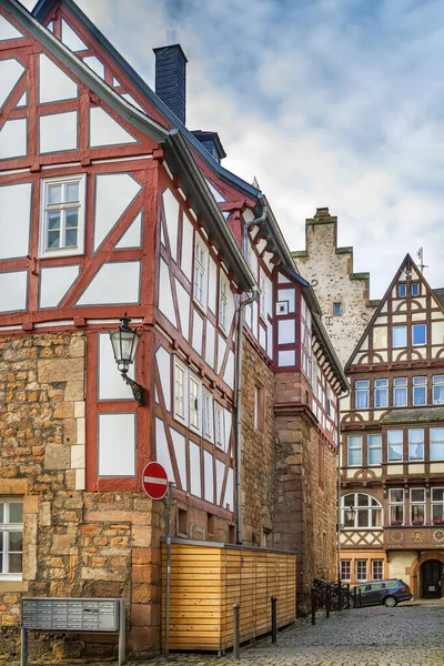 Street Half Timbered Houses Marburg Germany — Stock Photo, Image