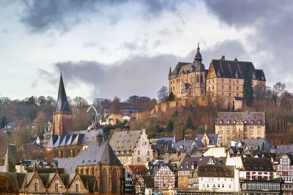 Vista Marburg Com Castelo Colina Alemanha — Fotografia de Stock