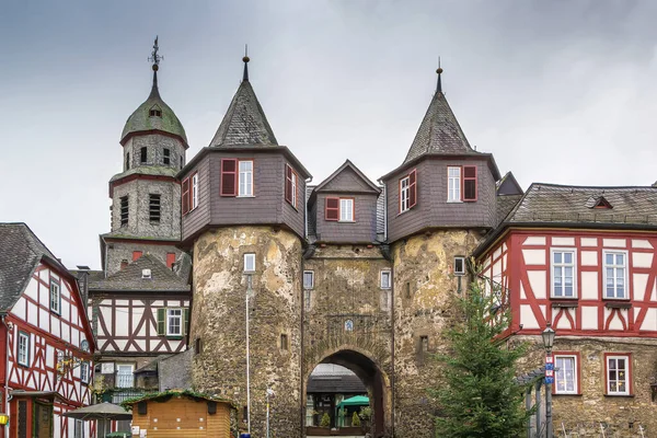 Historická Brána Poloroubené Domy Starém Městě Braunfels Německo — Stock fotografie