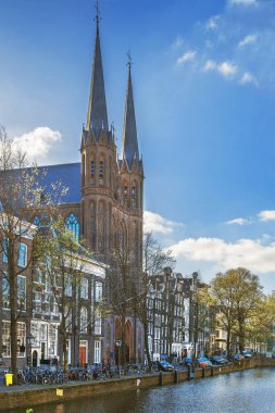 Hollanda, Amsterdam 'da toprak seti üzerinde tarihi evler