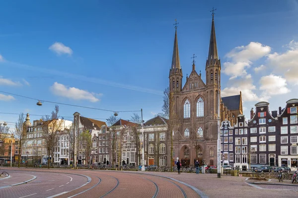 Historische Huizen Aan Dijk Amsterdam Nederland — Stockfoto