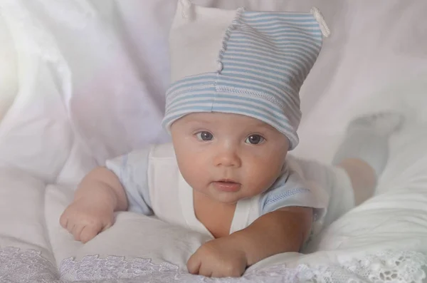 Portrait Baby Baby Cap White Background — Stock Photo, Image