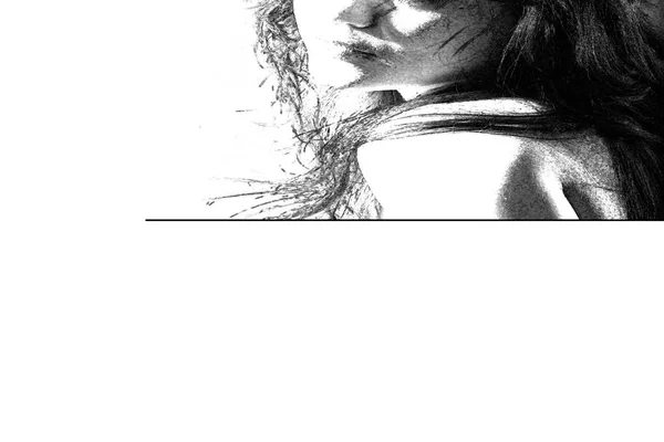 黑白相间的抽象背景与一个没有脸的女孩的形象 — 图库照片