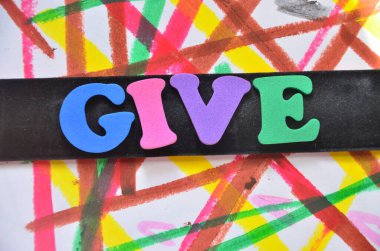 Soyut renkli arka planda kelime bağışı. iş kavramı