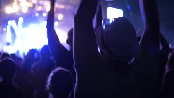 A crowd of people at the rock festival in the open air — Stock Video