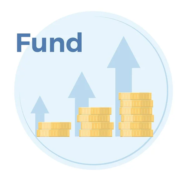 Ilustración plana del vector de recaudación de fondos. Cuadro de crecimiento de los ingresos, fondo de inversión, gráfico de informes financieros. EPS 10 — Vector de stock