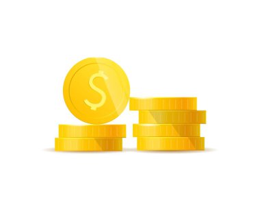 3D gerçekçi altın beyaz üzerinde farklı pozisyonlarda ayarlayın. Beyaz izole para. Vektör çizim.