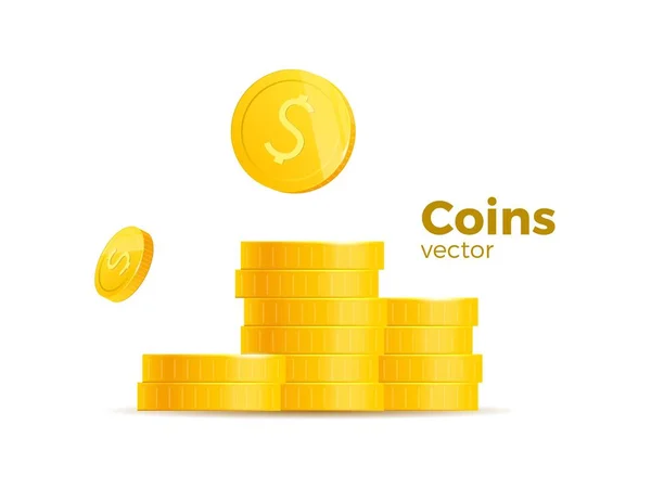 3 d のリアルな金のコインは別の位置に白に設定します。お金は、白で隔離。ベクトル図. — ストックベクタ
