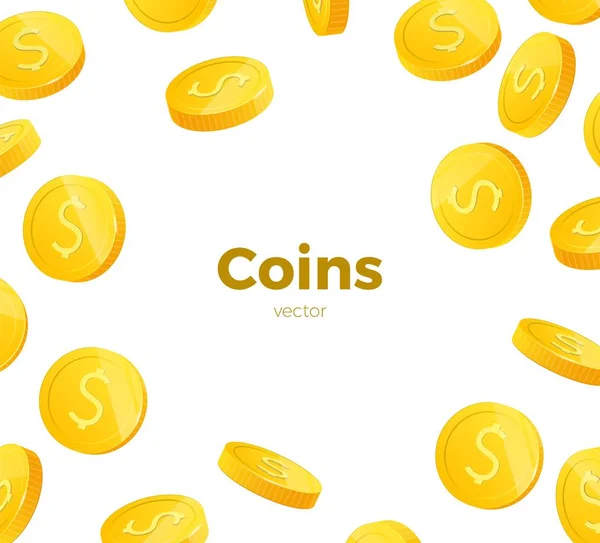 3d moedas de ouro realista definido no branco em diferentes posições.Dinheiro isolado no branco. Ilustração vetorial . — Vetor de Stock