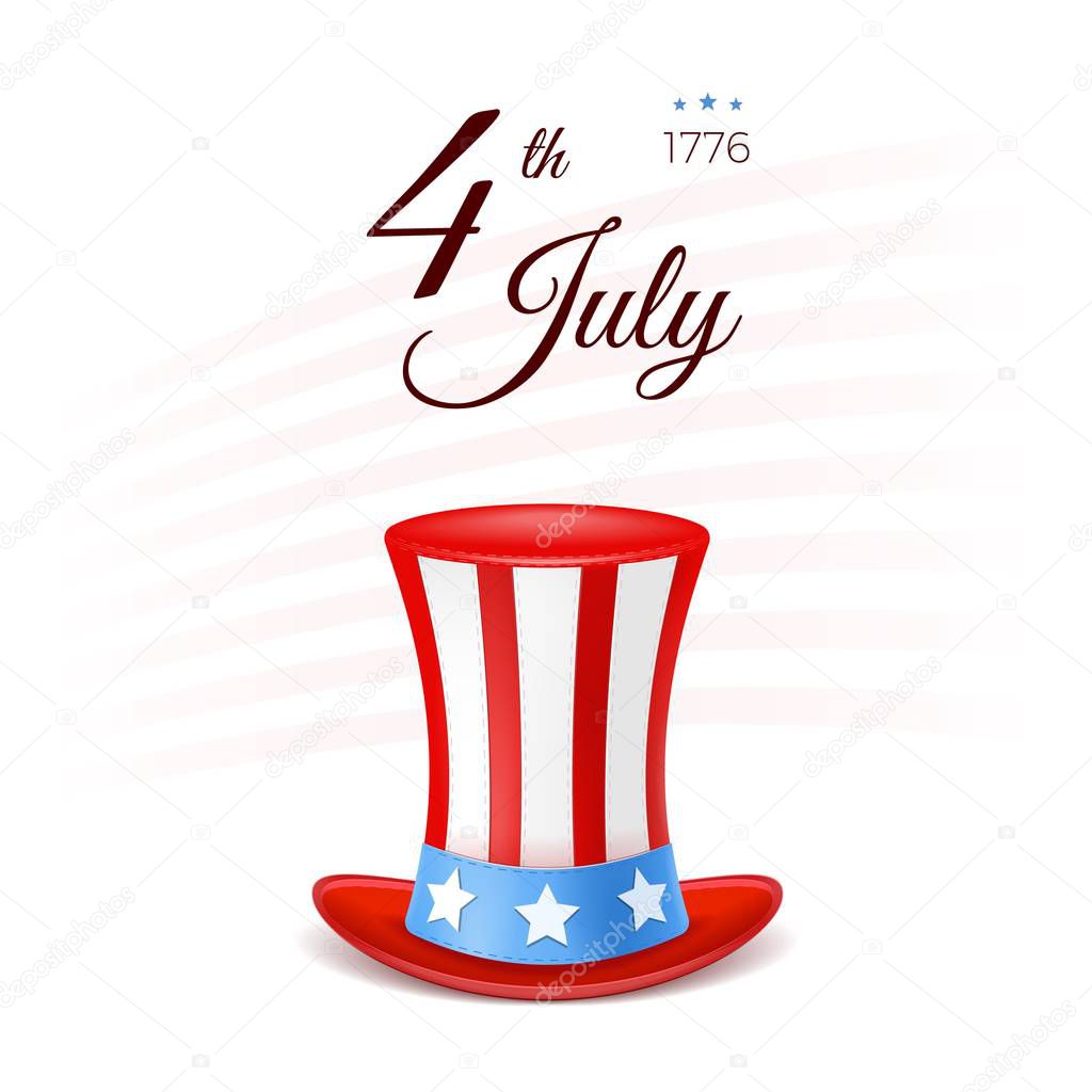 4th of July with USA flag, Independence Day Banner. Fourth of July felicitation classic postcard. USA Happy Independence day greeting card. Vector illustration. EPS 10