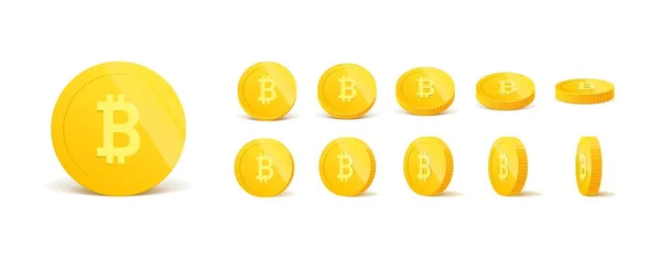 Cryptocurrency. 3d realistic gold coins set on white in different positions .Money isolated on white. Vector illustration. — Stock Vector