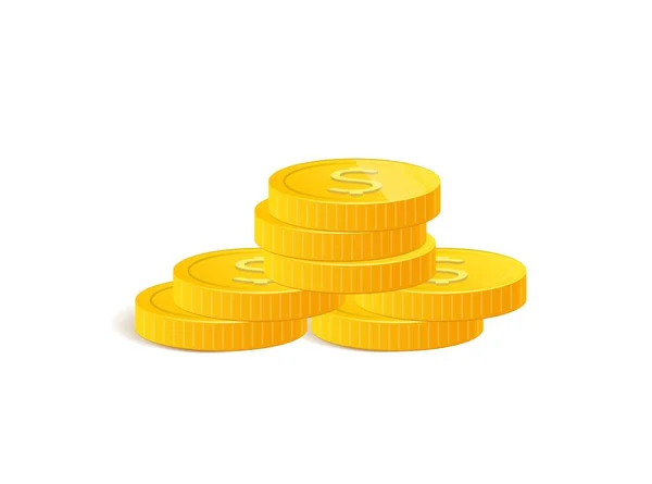 3d realistic gold coins set on white in different positions .Money isolated on white. Vector illustration. — Stock Vector